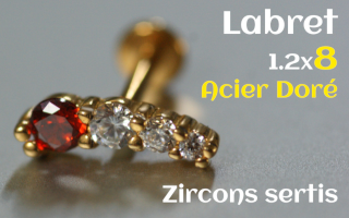 Labret Acier Dore 1.2x8 - zircons sertis