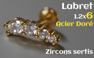 Labret Acier Dore 1.2x6 - zircons sertis