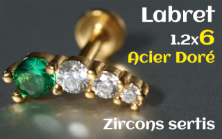 Labret Acier Dore 1.2x6 - zircons sertis