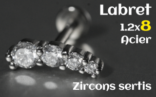 Labret Acier 1.2x8 - zircons sertis