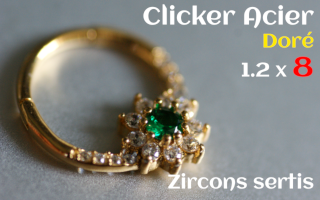 Clicker Acier dore 1.2 x 8 zircons sertis
