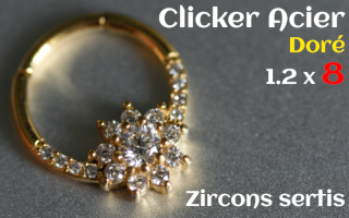 Clicker Acier dore 1.2 x 8 zircons sertis