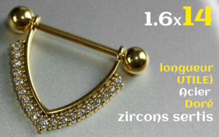 Bijou seins 1.6 x 14 (longueur interieure) - Acier dore
