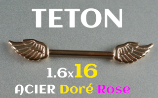 Barre teton 1.6 x 16 - aile acier dore Rose