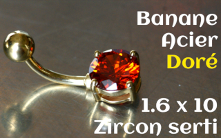 banane Acier 1.6 x 10 - Zircon serti 8 mm - Acier dore