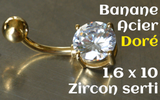 banane Acier 1.6 x 10 - Zircon serti 8 mm - Acier dore