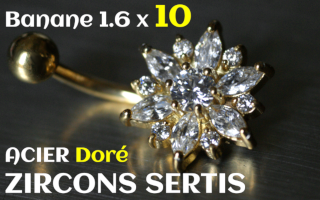 Bananes Acier Dore 1.6 x 10 - zircons sertis