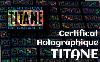 Planche de 20 certificats TITANE 4cm x3cm cartonne. Impression Holographique au recto. Qrcode au verso qui renvoie sur http://certificat-metaux.fr . A remetre à vos clients lors de l achat d un bijou.