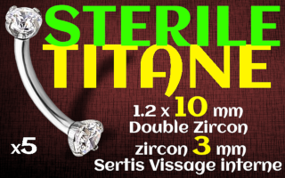 Banane 1.2 x 10 -Titane STERILE- zircon serti 3 mm - vissage interne