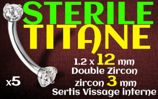 Banane 1.2 x 10 -Titane Dore - zircon serti 3 mm - vissage interne