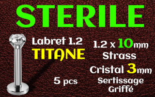 labret 1.2 x 10 -Titane STERILE - zircon serti 3 mm - vissage interne
