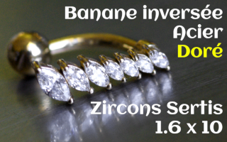Banane Acier Dore inverse 1.6 x 10 - zircons sertis