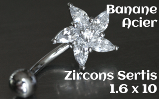 Banane Acier 1.6 x 10 - zircons sertis