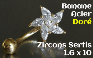 Banane Acier Dore 1.6 x 10 - zircons sertis