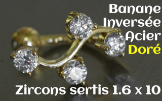 Banane inversee Acier dore 1.6 x 10 zircon sertis