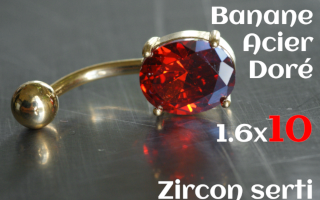 Bananes Acier doré 1.6 x 10 - pierre ovale sertis 8x10mm