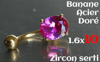 Bananes Acier dore 1.6 x 10 - pierre ovale sertis 8x10mm