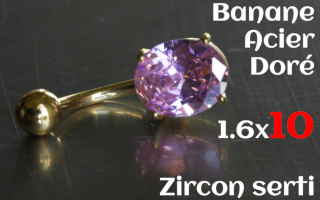 Bananes Acier doré 1.6 x 10 - pierre ovale sertis 8x10mm