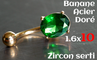 Bananes Acier doré 1.6 x 10 - pierre ovale sertis 8x10mm