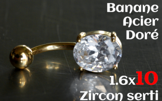 Bananes Acier doré 1.6 x 10 - pierre ovale sertis 8x10mm