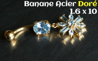 Bananes Acier dore 1.6 x 10 zircon aiguemarine-