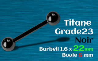 Barbell Titane Noir 1.6 x 22 - boule 5 mm