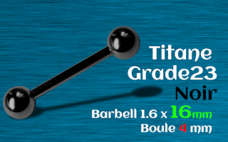 Barbell Titane Noir 1.6 x 16 - boule 4 mm