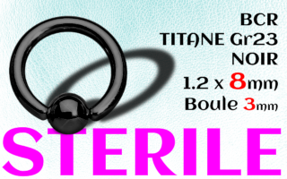 BCR Titane Noir STERILE 1.2 x 8 - boule 3 mm