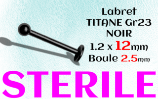 LABRET Titane Noir STERILE 1.2 x 12 - boule 2.5 mm