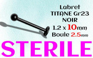 LABRET Titane Noir STERILE 1.2 x 10 - boule 2.5 mm