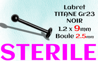 LABRET Titane Noir STERILE 1.2 x 9 - boule 2.5 mm