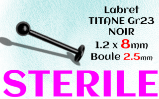 LABRET Titane Noir STERILE 1.2 x 8 - boule 2.5 mm
