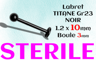 LABRET Titane Noir STERILE 1.2 x 10 - boule 3 mm