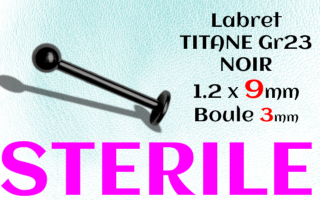 LABRET Titane Noir STERILE 1.2 x 9 - boule 3 mm