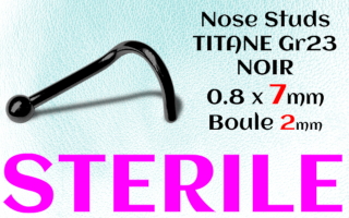 Nose studs Titane Noir STERILE 0.8x7 - boule 2 mm
