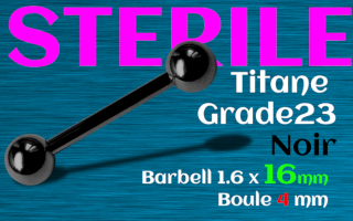 Barbell Titane Noir STERILE 1.6 x 16 - boules 4 mm