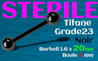 Barbell Titane Noir STERILE 1.6 x 20 - boules 5 mm