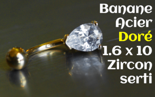 Banane Acier dore 1.6 x 10 - zircon serti