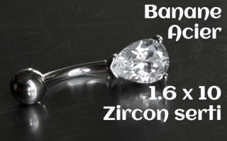 Banane Acier 1.6 x 10 - zircon serti