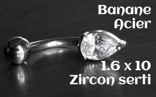 Banane Acier 1.6 x 10 - zircon serti