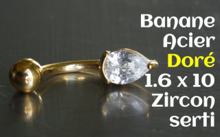 Banane Acier dore 1.6 x 10 - zircon serti
