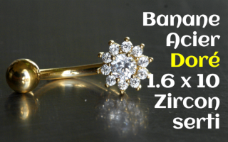 Banane Acier dore 1.6 x 10 - zircon serti