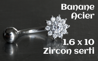 Banane Acier 1.6 x 10 - zircon serti