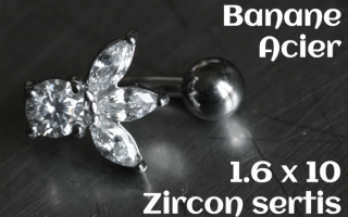 Banane Acier 1.6 x 10 - zircon serti