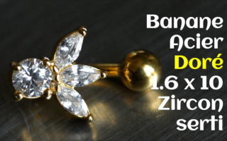 Banane Acier Dore 1.6 x 10 - zircon serti