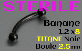 banane 1.2 x 8 Titane Noir boules 2.5 mm STERILE