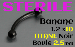 banane 1.2 x 10 Titane Noir boules 2.5 mm STERILE