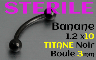 banane 1.2 x 10 Titane Noir boules 3 mm STERILE