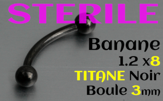 banane 1.2 x 8 Titane Noir boules 3 mm STERILE