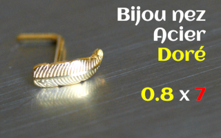 Bijou Nez plume Acier dore 0.8 x 7 - forme en L